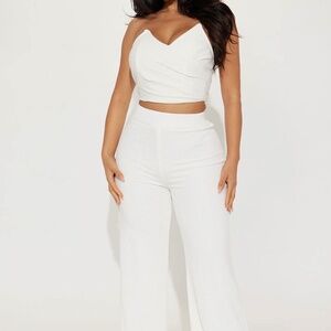 Two piece white ribbed pant set